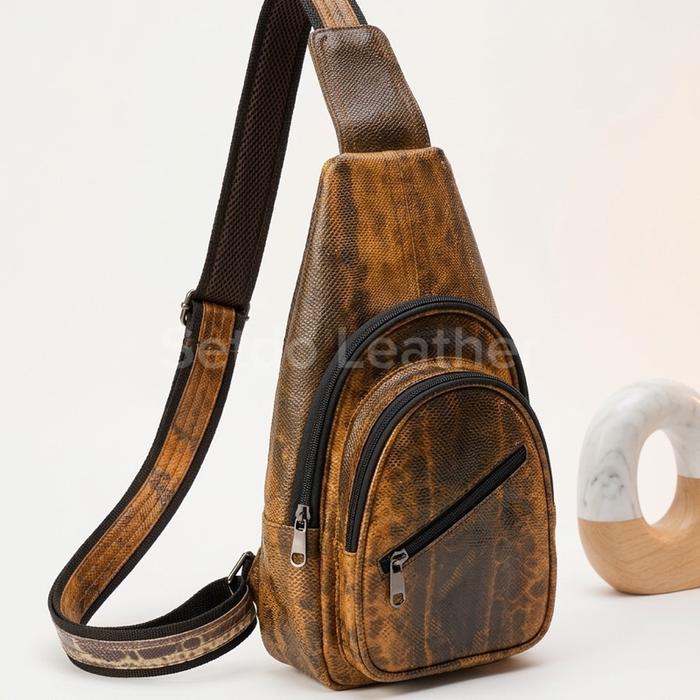 tas pria sling bag kulit asli ULAR KARUNG atau KADUT selempang cowok bonus GARANSI SELAMA 2 TAHUN ku