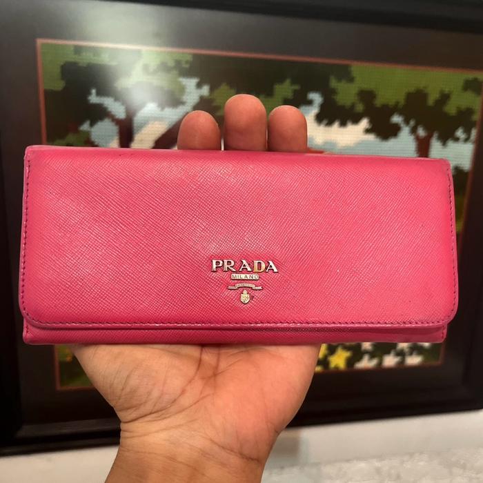 Tas Dompet  Long Wallet Prada Saffiano Pink - Bekas Second Preloved Original Authentic