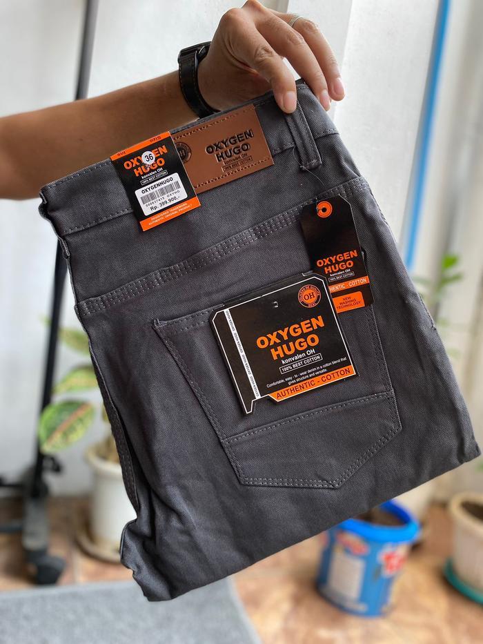 Oxygen Hugo Celana Panjang Naomi Pria Semi Jeans Terbaru Baby Kanvas Sweding 28-38 Hitam Skinny Slim