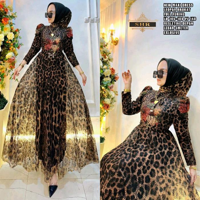 KODE GAMIS MAXI DRESS LEOPARD BRUKAT BEST SELLER 100% ORI BU SHR