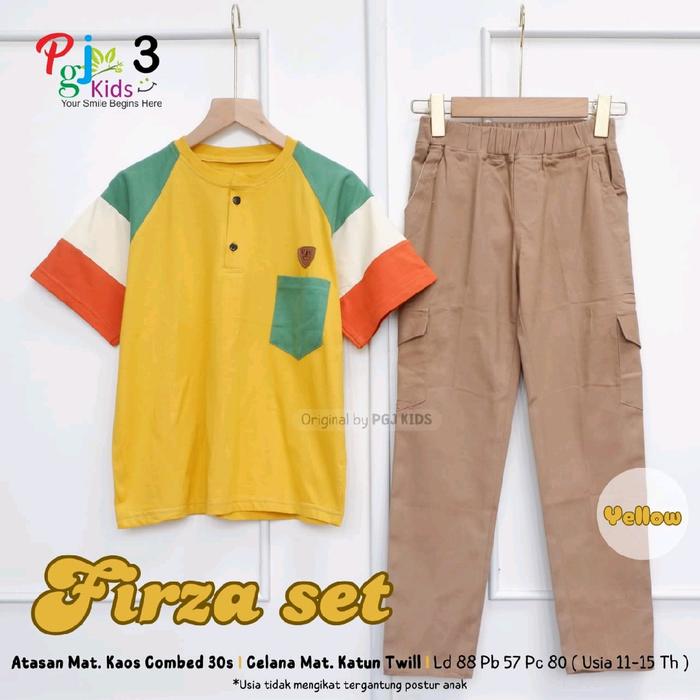 Firza setelan anak cowok atasan kaos combed celana chinos usia 11-15 tahun by pgj kids l Setelan Kao