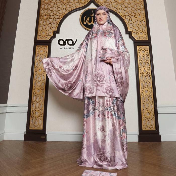 Anzora Fashion - Mukena Anzora PREMIUM - Anz 010 Panjang Muslim Pouch Lembut Bawahan Atasan