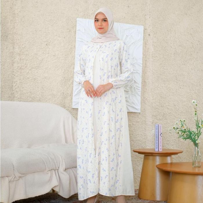 RILLEY-Gamis Khansa Wanita Muslim Kekinian Motif Bunga Bahan Adem Linen RL