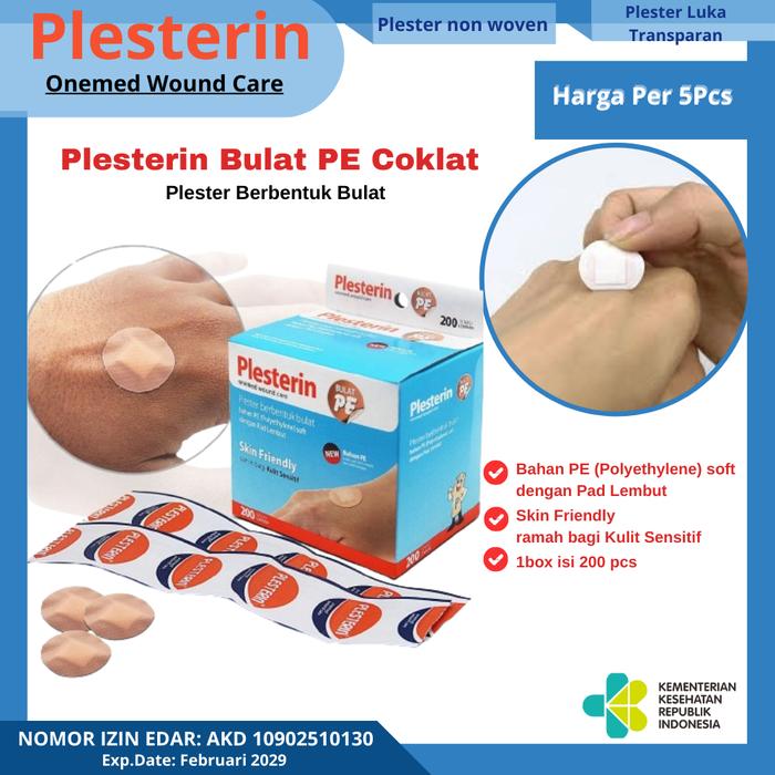 COD - 5 Pcs Plesterin WP OneMed Plester Non Woven Luka Transparan, Plesterin Bulat PE Soft Plester