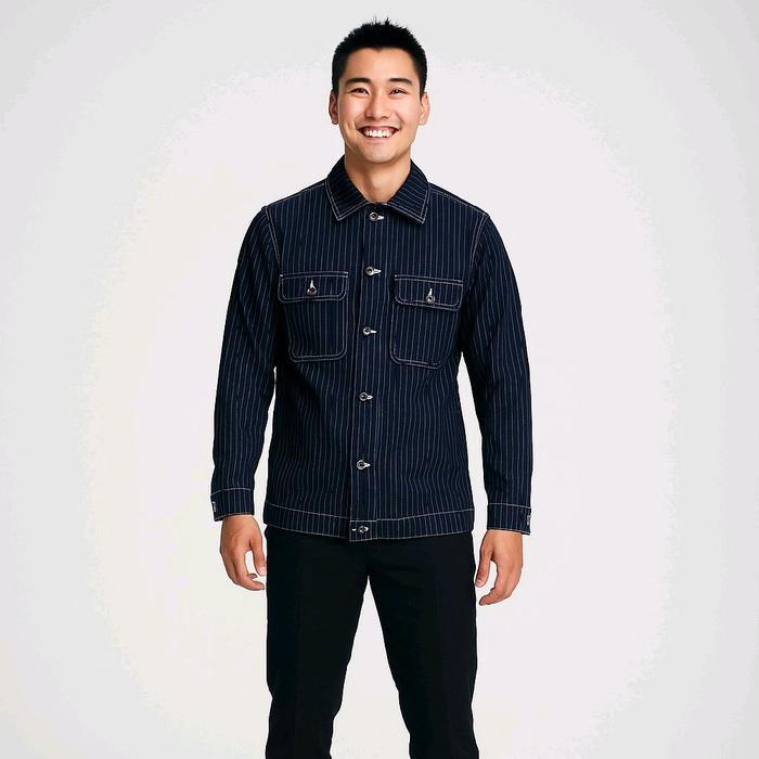NIMES JEANS - Salur Shirt Long Sleeve Wabash Denim 13oz | Kemeja Lengan Panjang Pria Motif Salur Nav