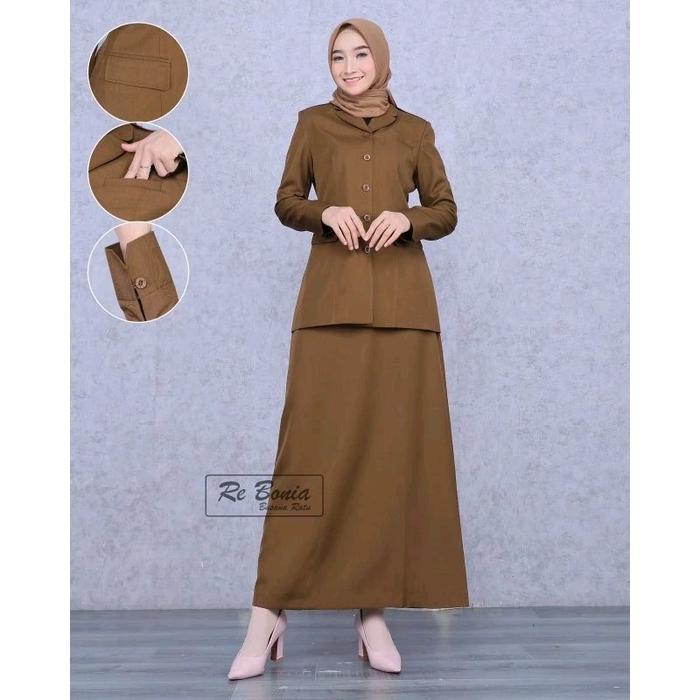 Blazer ReBonia Seragam PNS Pemda Tua Kheki Tua Baju Pns Setelan Pns Wanita setelan rok A