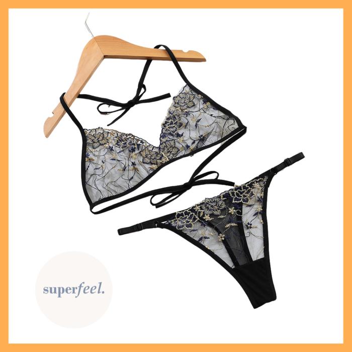 TERLARIS SFL LINGERIE SET SEXY WANITA TRANSPARAN CELANA DALAM BH BRA KOLOR SATU SET SEPASANG ATAS BA