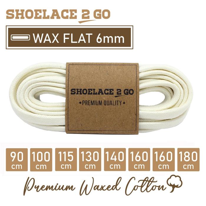 SHOELACE 2 GO PREMIUM TALI SEPATU LILIN WAX GEPENG PIPIH FLAT - WF6 - A1 - WHITE - 6MM - 90CM 100CM