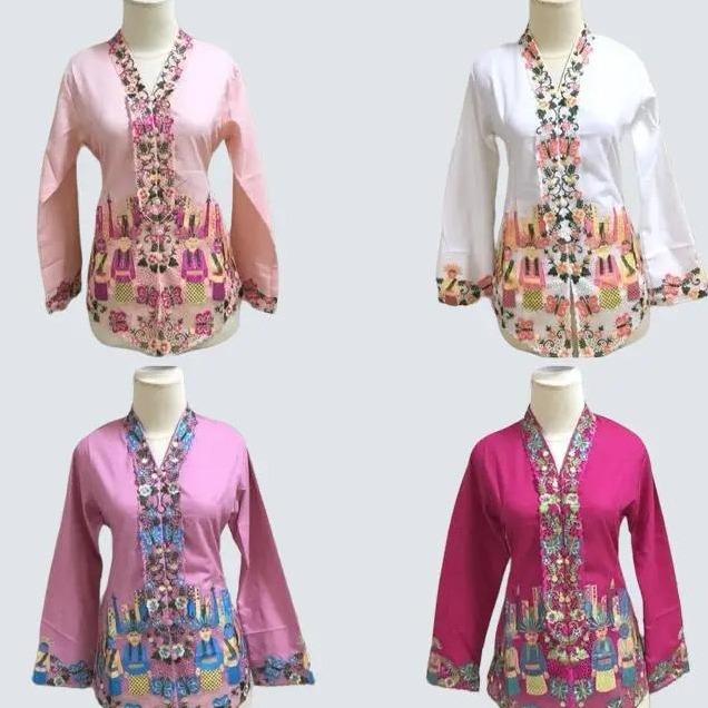 Kebaya Encim Bordir Ondel Ondel Betawi salmon/putih/pink/magenta