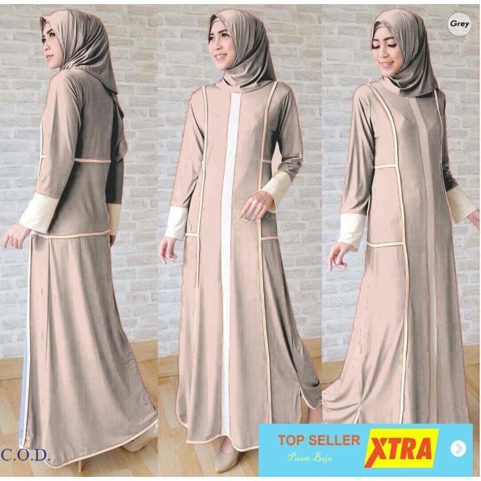 Baju Harper cream NI Maxi Wanita jersey premium cream Kekinian Tiktok shop Fashion Muslim Ramadhan L