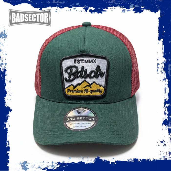 Topi Jaring Trucker Hat Pria Badsector Est MMX Green Maroon Original