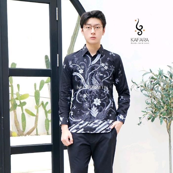 KAFARA BATIK | BAJU BATIK PRIA SLIMFIT MOTIF SRIGUNTING HITAM BAHAN KATUN LAPIS FURING LENGAN PANJAN