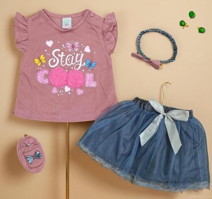 TS - Setelan Bayi Perempuan Set Free Sepatu, Headband, Rok Tutu Nempel Motif Stay Cool