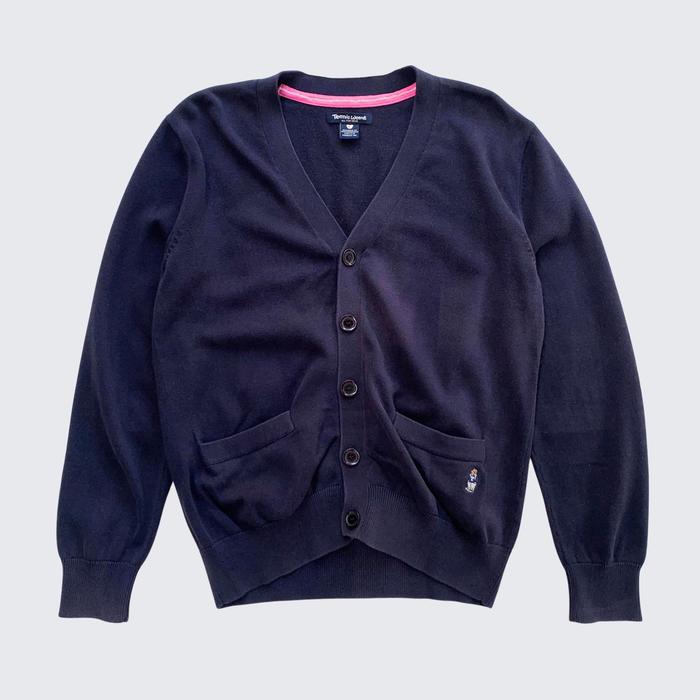 Dark Blue Navy Sunfaded Teenie Weenie Two Pocket Fitted Knit Cardigan - Unisex - M