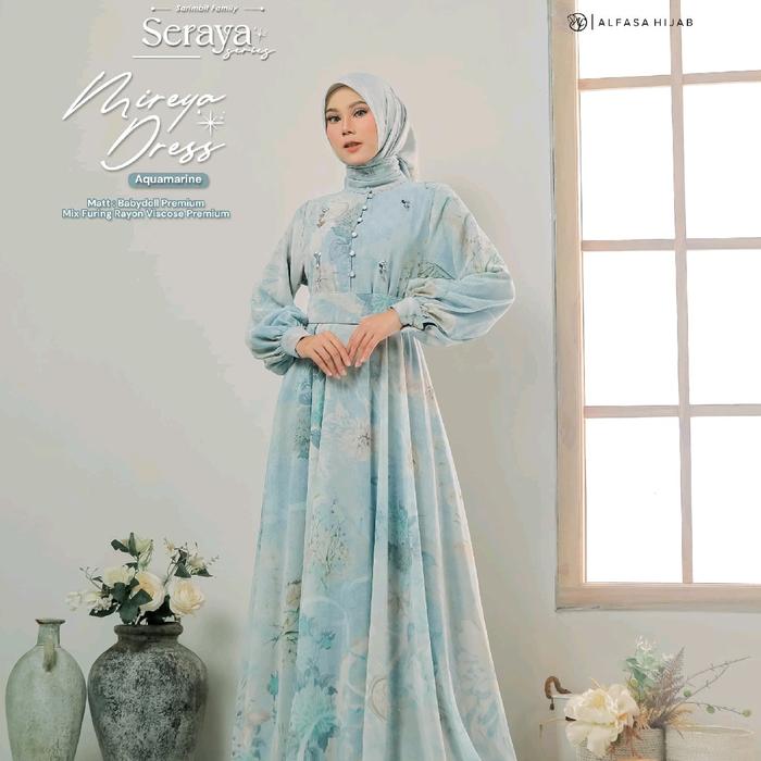Mireya Dress Seraya Series by Alfasa Hijab Bunga Cantik Muslim Nyaman Rayon Flowy Wudhu Payet
