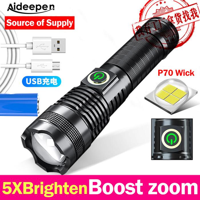 Xhp P70 Senter LED Paling Kuat, Senter Perbesaran USB 1000000 Lumen