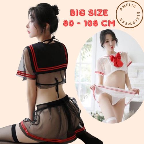 Termurah !! S M L XL XXL XXXL Lingerie Cosplay Studen Sexy Big Size Kostum Sailor Pelajar Seragam Je