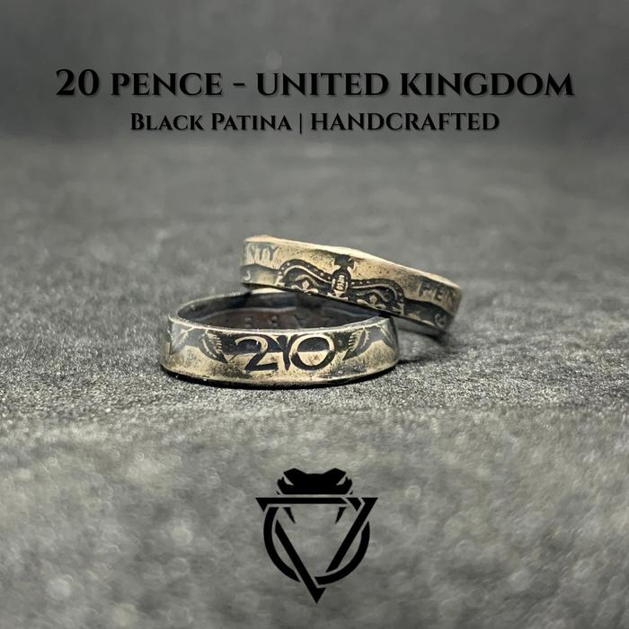 Cincin Pria 20 Pence Inggris - Black Patina Ring Koin Vintage | ViceRings