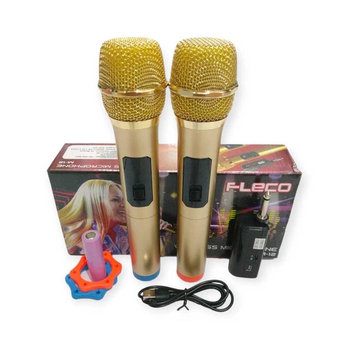 Microphone wireless FLECO M12 Mic Karaoke Double Tanpa Kabel
