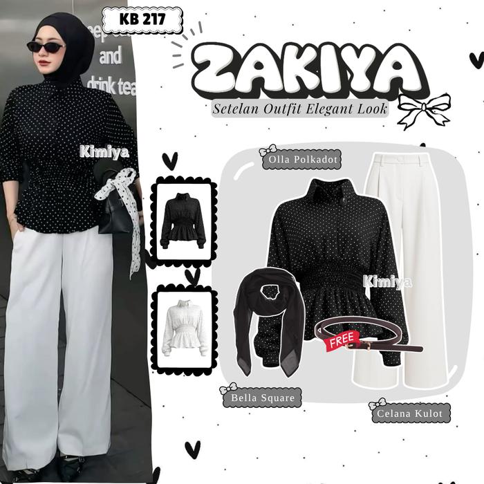 Kimiyaoutfit - 3In1 Outfit Elegant Look Wanita Terbaru ( Olla Polkadot + Celana Kulot + Bella Square