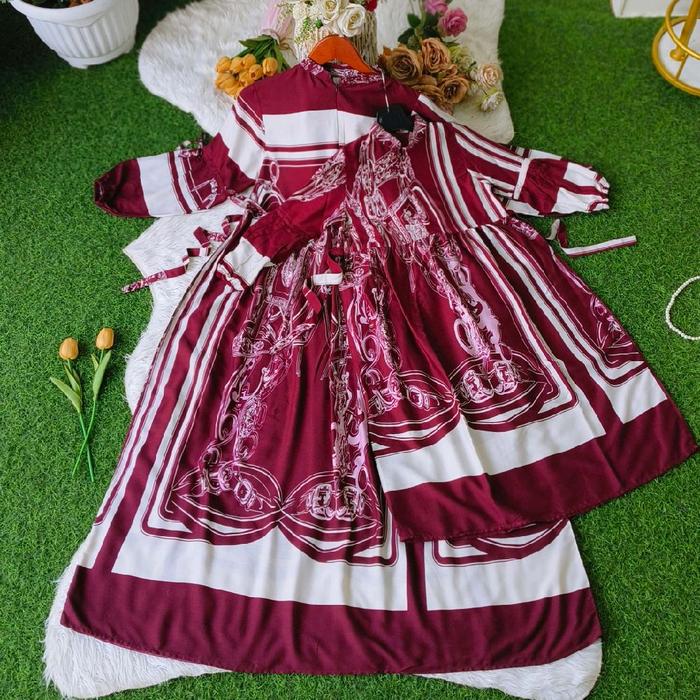 Gamis Rayon Motif Terbaru Ld 110 120 130 Bisa Couple Anak Dewasa Busui Friendly Tangan Balon Adem Pr
