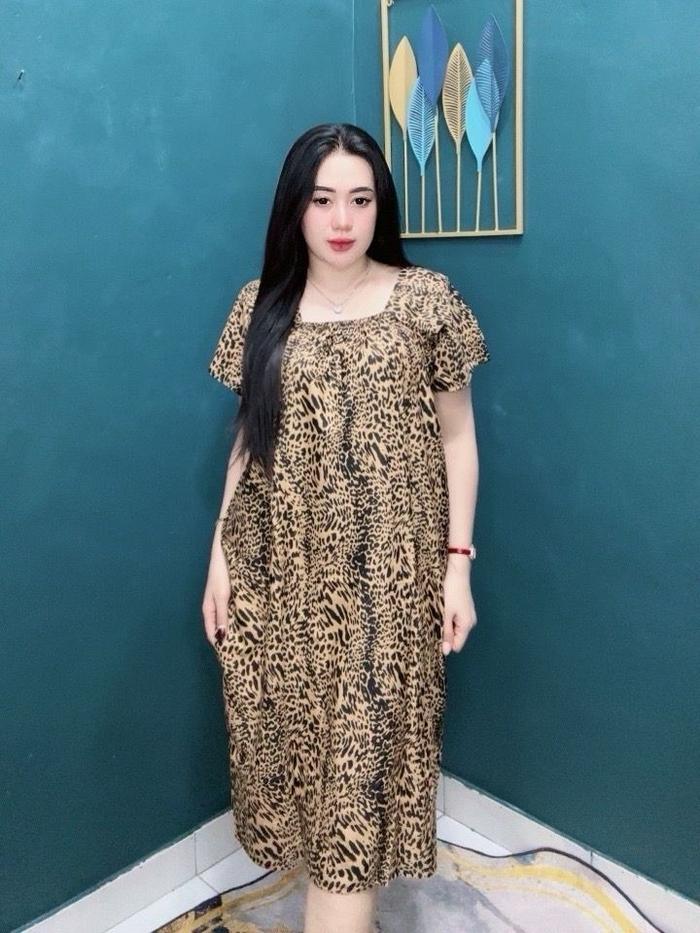 Daster Yukensi Macan Ld 115 Jumbo Coklatan Jumbo Kerut Depan Motif Macan Satu Coklat Motif Soganan M