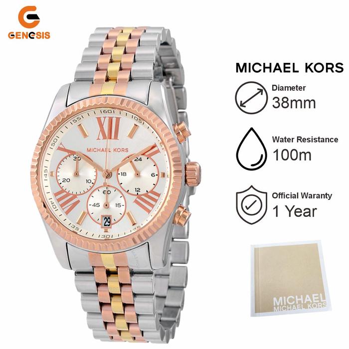 Jam Tangan Wanita Michael Kors Lexington MK5735 Chronograph Silver Dial Dual Tone Stainless Steel St