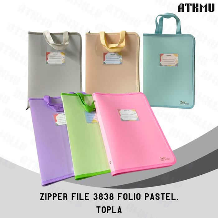 Topla Zipper File 3838 Map Resleting File Folio Dokumen Warna Pastel Size A4