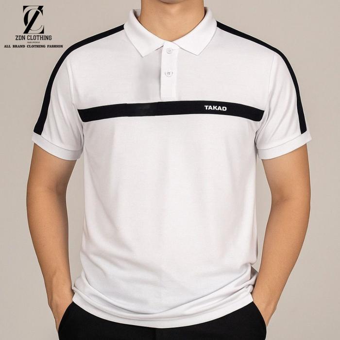 TAKAO Polo Shirt Pria Kombinasi Lengan Pendek Logo Simple Floking Catton Pique Diamond Regular Fit