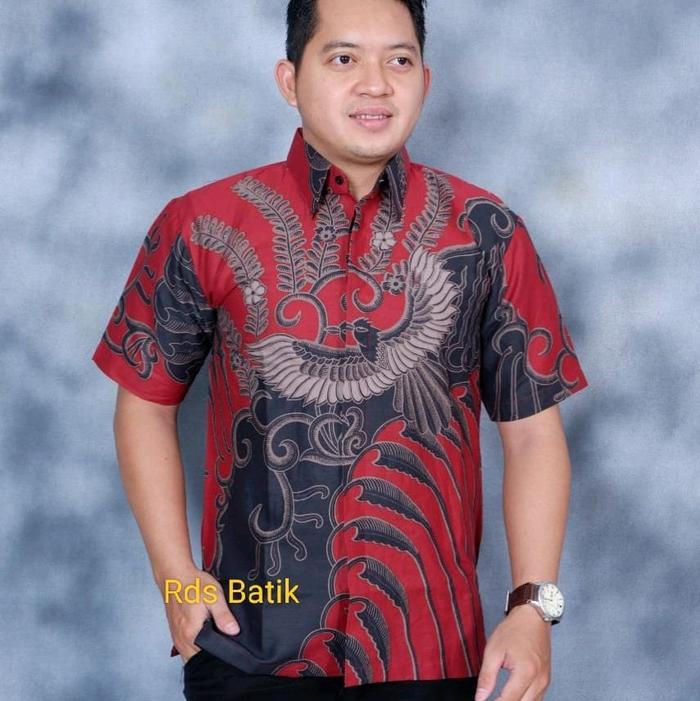 Rds Batik Solo - MARGONO MERAH Slim Fit Full Furing Batik Solo Premium Lengan Pendek Modern