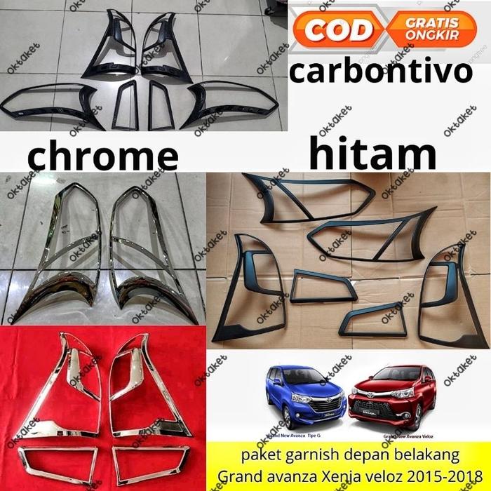 Paket garnish lampu depan belakang Grand Avanza Xenia Veloz 2015 2016 2017 2018 hitam chrome Carbon