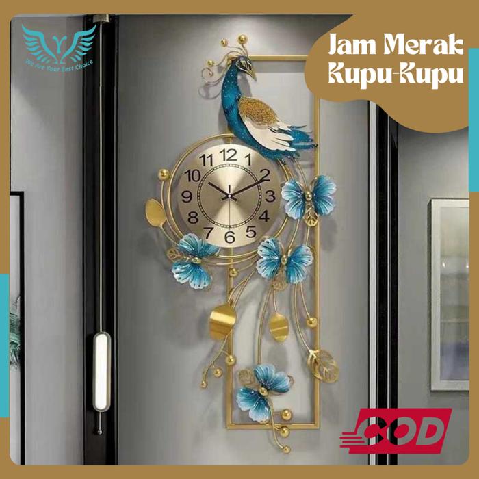 BEST Jam Merak kupu Vertikal/ Jam mewah vertikal/ Jam interior rumah/Jam Dinding Dekoratif Motif Mer