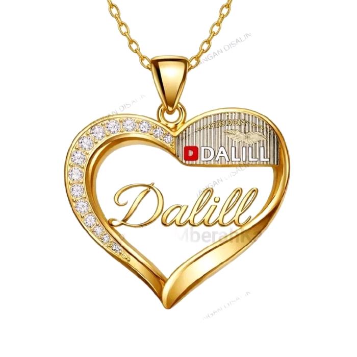 Kalung Dall Putih Liontin Pria dengan Desain Hati dan Tulisan Dalill