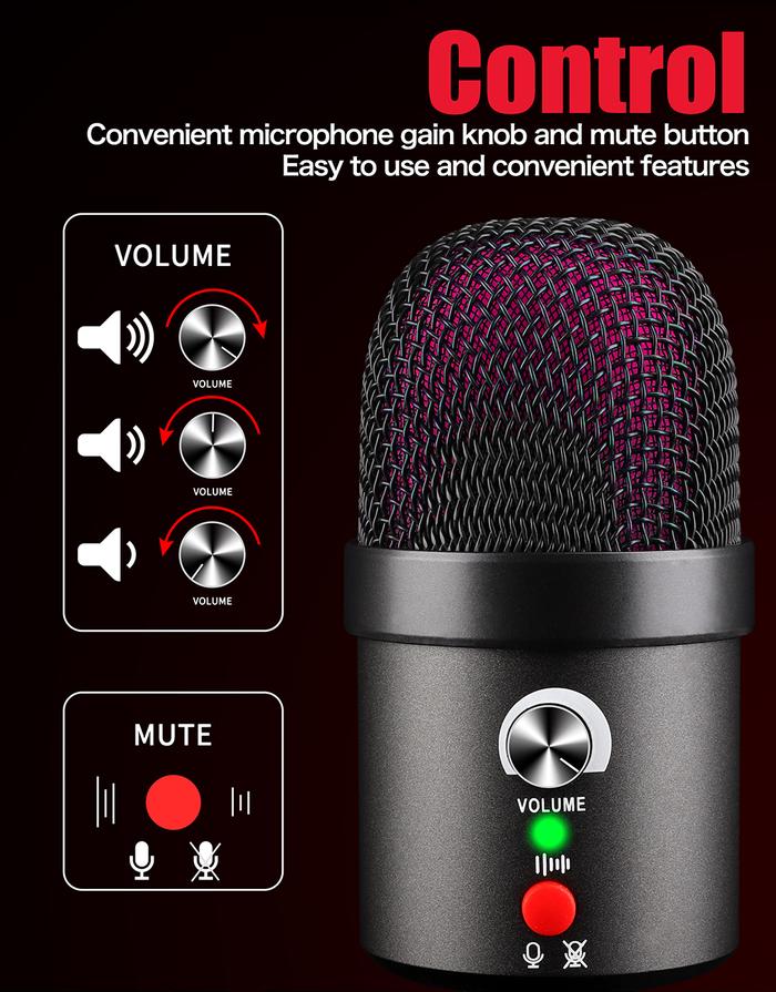 DGNOG mikrofon USB untuk laptop, komputer rekaman Stereo Podcast Mic