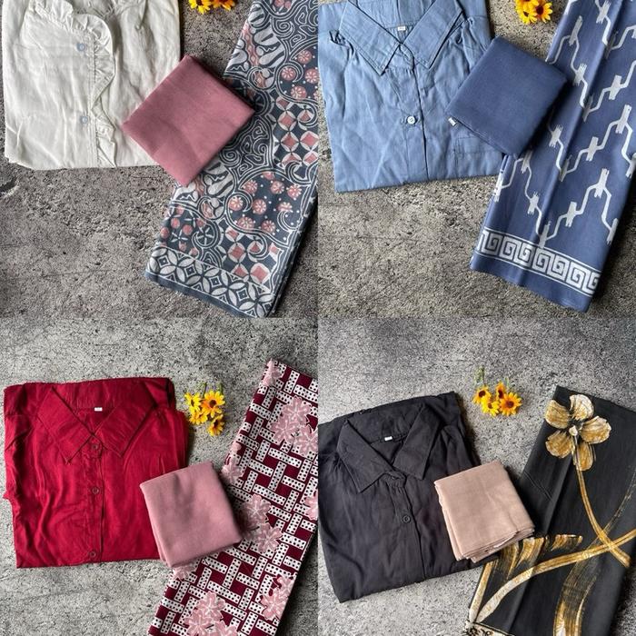 ONESET TUNIK+SARUNG BATIK CAP// ONESET ANAK SANTRI KEKINIAN/ oneset santriwati viral Atasan Wanita K