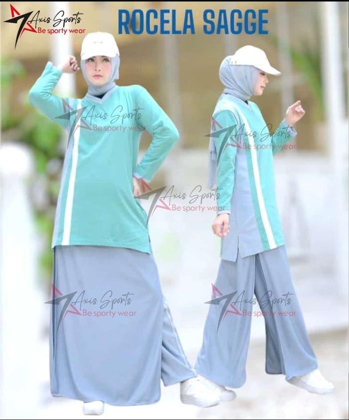 Setelan Baju Tunik Olahraga Rocella Muslimah Seragam Olahraga Guru Model Tunik Rok Celana