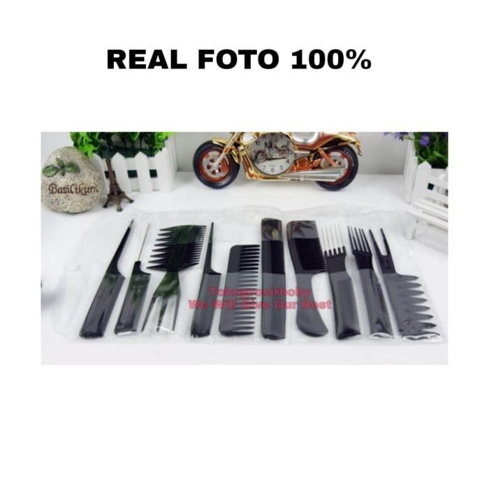 Sisir Rambut Wanita Pria 1 Set Isi 10 Desain Tipis Aneka Fungsi Merias dan Menata Warna Hitam
