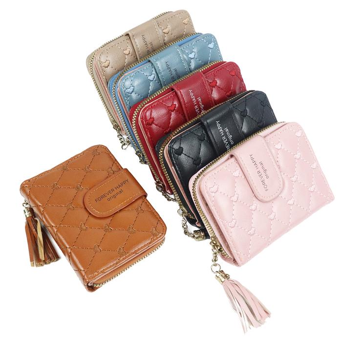 DOMPET FASHION KARTU WANITA MOTIF LOVE FOREVER HAPPY/ DOMPET CARD DENGAN GANTUNGAN RUMBAI - L-206