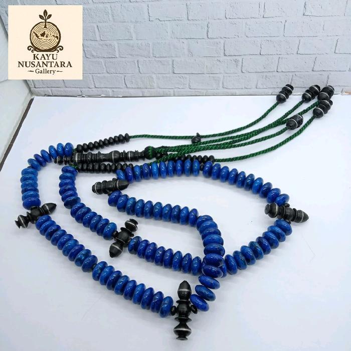 Tasbih tijani batu Marjan biru kombinasi user black 8x12mm Cs14