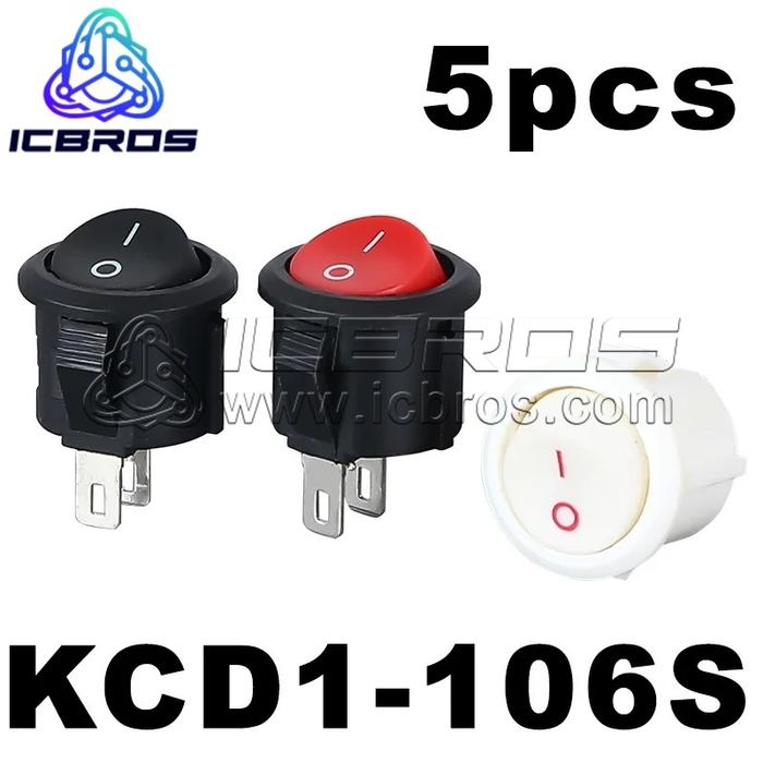 5pcs/lot KCD1 KCD1-106S 2Pin 3Pin 15mm on-Off on-Off-On SPST Round Rocker Switch 10A/250V Push Butto