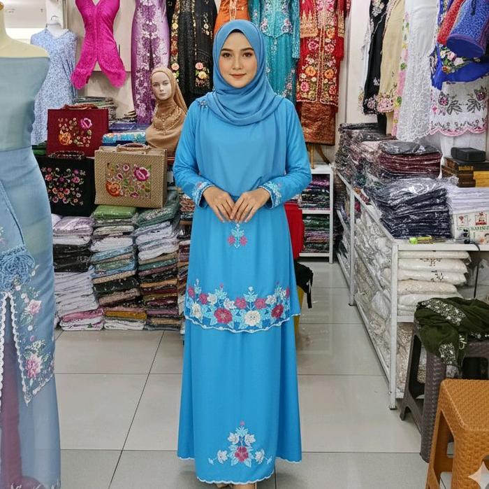 Bahan baju kurung motif kerancang mesin hitam Bukittinggi Kain