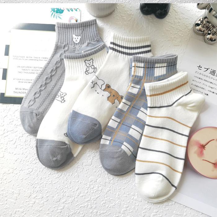 COZY KS144 Sepasang Kaos Kaki Pendek Fashion Motif Beruang Lucu Unisex Y1802