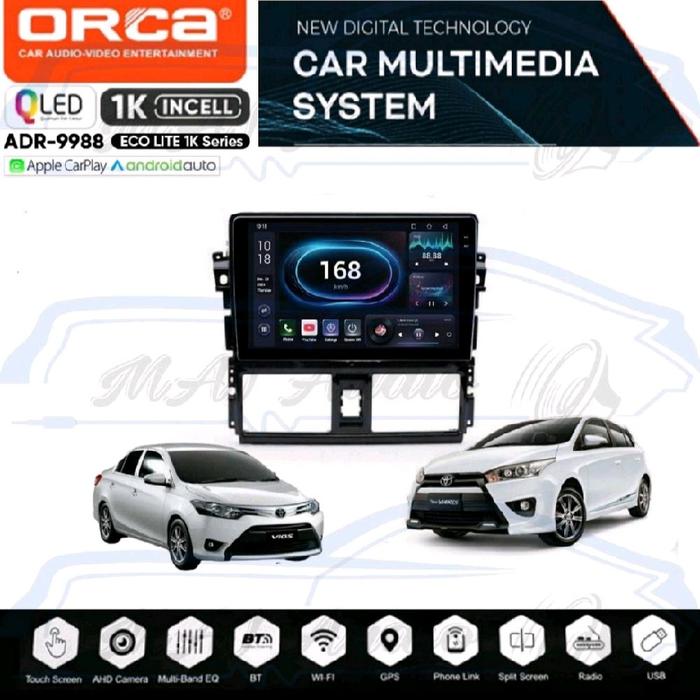 HEAD UNIT TAPE TV MOBIL ANDROID MERK ORCA SKELETON DHD UNTUK TOYOTA NEW YARIS & NEW VIOS 2014-2017 L