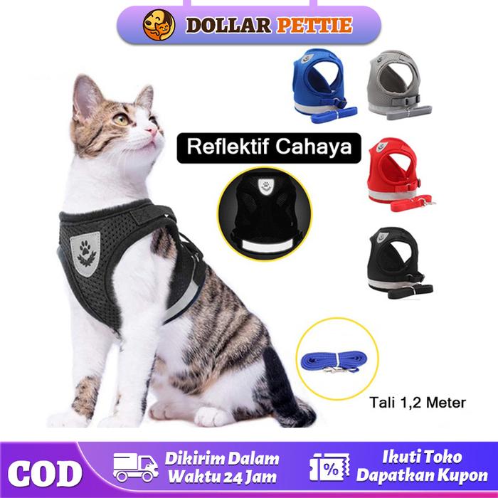 Rompi kucing rompi harness tali tuntun Harness Modis Mesh Lembut dengan Tali Pengikat Reflektif Harn