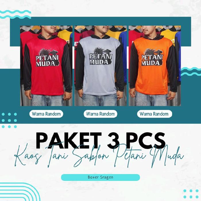 Paket 3 pcs, Kaos Tani sablon PETANI MUDA SAWAH HITAM, Kaos pak tani sablon, kaos Basahan kerja kupl
