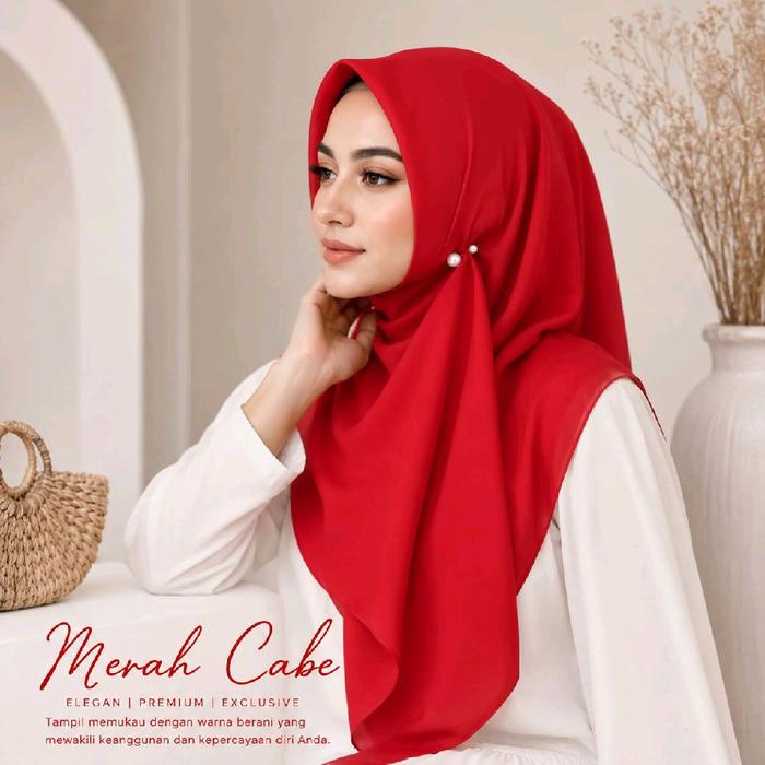 Jilbab Segiempat Merah Cabe / Hijab Segiempat Paris Premium / Kerudung Merah Cabe Paris Premium / Ji