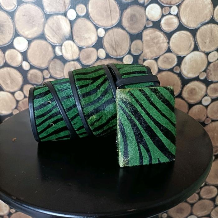 ( size 28 inch - 32 inch ) ikat pinggang vintage renoma italy zebra pattern hair leather belt