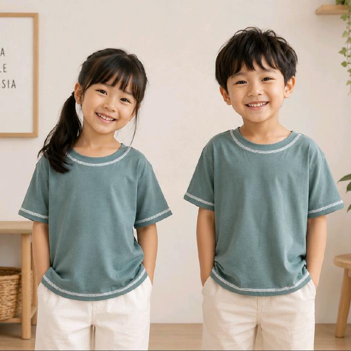 Kaos Anak Unisex Polos Katun Combed 24s KALLA - Warna Solid dengan Jaitan Benang Obras Putih - Fashi
