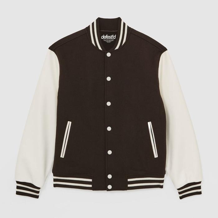 DEFESTID Varsity Jacket Distro Unisex Polos coklat krem Jaket Varsity Pria Wanita Unisex - jaket var