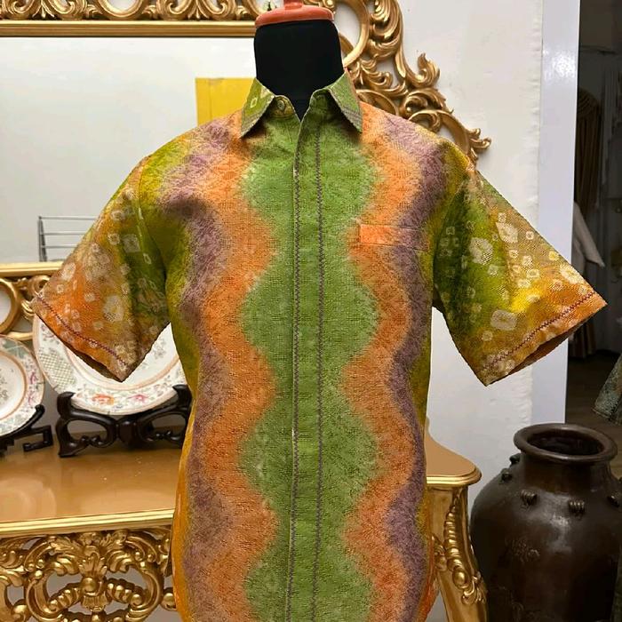 d'Attala Kemeja Pria Lengan Pendek size XL bahan katun toyobo variasi jumputan Viscose khas Palemban